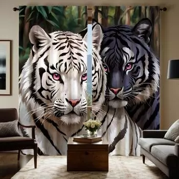 2 шт. HD белая сибирская тигровая декоративная занавеска White tie цифровая печатная занавеска для украшения дома в стиле украшения гостиной W52H63inchW132H160cm