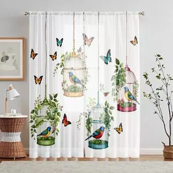 2 шт. HD цифровая бабочка клетка птица напечатанная оконная балдахин украшение дома стиль украшение гостиной спальня стержень курица W52H63inchW132H160cm