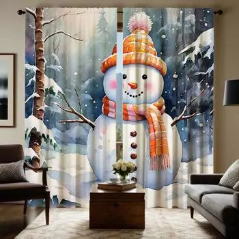2 шт. HD цифровая белая занавеска классическая снеговик украшение дома стиль украшения гостиная спальня штанга занавес эффект st W52H63inchW132H160cm