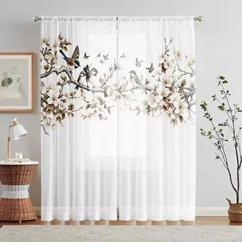 2 шт. HD цифровая карри цвет цветы птицы играют весна картина напечатанная на экране окна украшение дома стиль украшение жизни W52H63inchW132H160cm