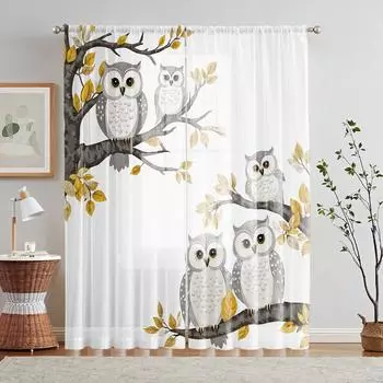 2 шт. HD цифровая милая сова напечатанная на экране оконная ширма для украшения дома, стиль украшения гостиной, спальни, занавеска на штанге E W52H63inchW132H160cm