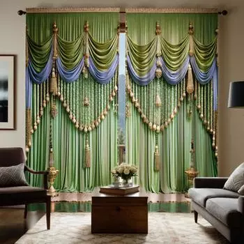 2 шт. HD цифровая печать на шторах имитация ламбрекена зеленого цвета в итальянском стиле украшение для дома стиль украшения l W52H63inchW132H160cm