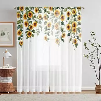 2 шт. HD цифровой цветок жизни подсолнух напечатанный оконный балдахин домашний декор стиль декоративный гостиная спальня стержень W52H63inchW132H160cm