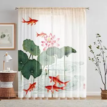 2 шт. HD цифровой китайский лотос фэн-шуй карп удачи печатный экран окна украшение дома стиль украшение гостиной спальни W52H63inchW132H160cm
