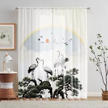 2 шт. HD цифровой кран фонтан сосновый печатный экран для окна домашний декор стиль декоративный гостиная спальня занавеска W52H63inchW132H160cm