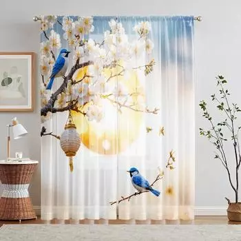 2 шт. HD цифровой новый китайский стиль восхитительный печатный экран для окна украшение дома стиль украшения гостиной спальни стержень через W52H63inchW132H160cm