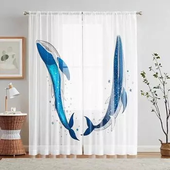 2 шт. HD цифровой прыгающий синий кит напечатанный оконный ламбрекен домашний декор стиль декор гостиной спальни занавески для стержней W52H63inchW132H160cm