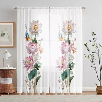 2 шт. HD цифровой розовый карп лотос пруд напечатанный на окне балдахин домашний декор стиль декоративный гостиная спальня роддинг кур W52H63inchW132H160cm