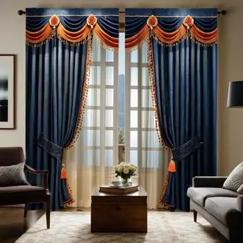 2 шт. HD цифровой синий ретро стиль высококачественный свет роскошные шторы украшение дома стиль украшение гостиная спальня штанга курт W52H63inchW132H160cm