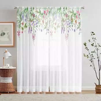 2 шт. HD цифровой свежий ботанический цветочный отдел печатных штор для украшения дома, стиль украшения гостиной, спальни, Rodd W52H63inchW132H160cm белый