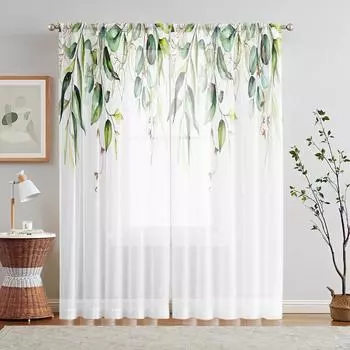 2 шт. HD цифровой зеленый большой листовой принт шторы украшение дома стиль украшение гостиной спальни шторы на штангах эффект W52H63inchW132H160cm белый