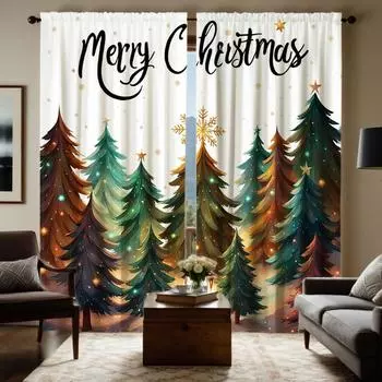 2 шт. HD цифровой зеленый галстук Рождественская елка джунгли снежный занавес Домашнее украшение стиль украшение гостиная спальня стержень кур W52H63inchW132H160cm