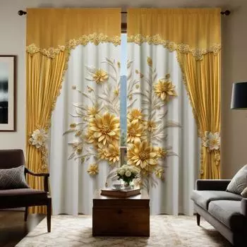 2 шт. HD цифровой желтый цвет китайские простые цветочные шторы для украшения дома стиль украшения гостиной спальни через W52H63inchW132H160cm жёлтый