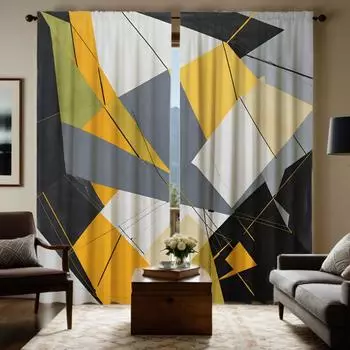 2 шт. HD цифровой желтый галстук модные золотые шторы украшение дома стиль украшение гостиной спальня штанга занавес E W52H63inchW132H160cm