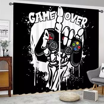 2 шт. HD цифровые печатные шторы для домашнего декора гостиной спальни карнизные шторы черно-белые принты для геймпада спальня кабинет 2x50W130H(CM)&rod pocket