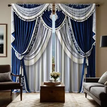 2 шт. HD цифровые синие цветные белые кружевные лоскутные шторы для украшения дома, стиль украшения гостиной, спальни, шторы на стержнях W52H63inchW132H160cm