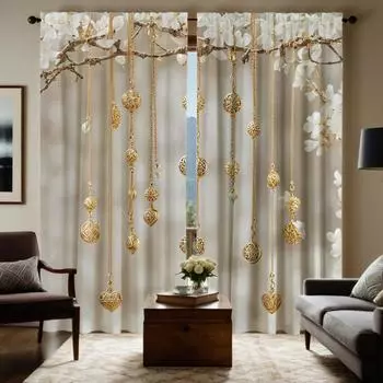 2 шт. HD цифровые желтые цветные высококачественные металлические цепные шторы для украшения дома, стиль украшения гостиной, спальни через штангу c W52H63inchW132H160cm