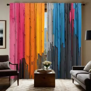 2 шт. HD цветная лакированная деревянная полоска декоративная занавеска Цветная система цифровая печать занавеска Стиль украшения дома Декор W52H63inchW132H160cm