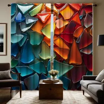 2 шт. HD цветное стекло арт-деко занавеска цветная система цифровая печать занавеска украшение дома стиль украшение гостиная кровать W52H63inchW132H160cm