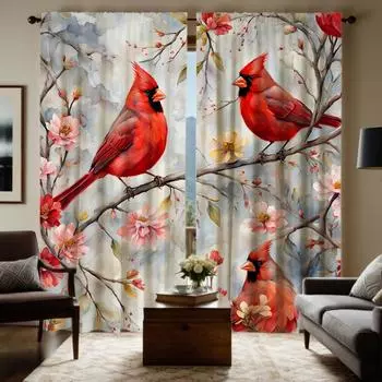 2 шт. HD цветочное дерево сорока декоративная занавеска красная завязка цифровая печать занавеска украшение дома стиль украшение гостиная W52H63inchW132H160cm