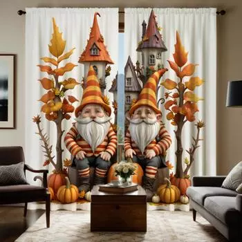 2 шт. HD День благодарения Американский замок тыква кленовый лист старик декоративная занавеска желтый галстук цифровая печать занавеска для дома de W52H63inchW132H160cm