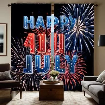 2 шт. HD День независимости Привет Июль фейерверк декоративная занавеска Черная галстук цифровая печать занавеска украшение дома стиль dec W52H63inchW132H160cm
