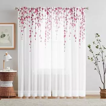 2 шт. HD Digital Princess Style Pink Cherry Blossom Print Wartains Home Decorating Style Decorating Living Room Bedroom Roddi W52H63inchW132H160cm белый