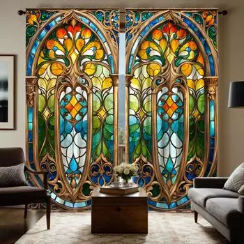 2 шт. HD европейский винтажный декор окна занавеска Желтая завязка цифровая печать занавеска украшение дома стиль украшение гостиная W52H63inchW132H160cm