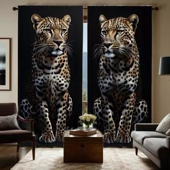 2 шт. HD Fierce леопардовая декоративная занавеска Черная занавеска с цифровым принтом Украшение для дома Стиль Украшение для гостиной спальни W52H63inchW132H160cm