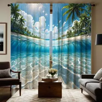 2 шт. HD голубая вода голубое небо белые облака пейзаж декоративная занавеска Голубая цифровая печать занавеска украшение дома стиль деко W52H63inchW132H160cm