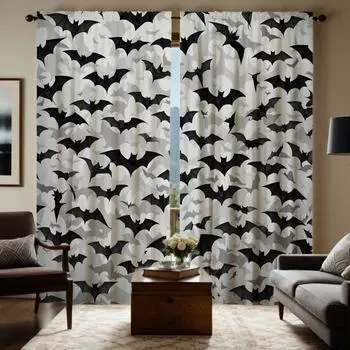 2 шт. HD Хэллоуин Летучая мышь декоративная занавеска Серый галстук цифровая печать занавеска Стиль украшения дома Украшенная гостиная спальня W52H63inchW132H160cm