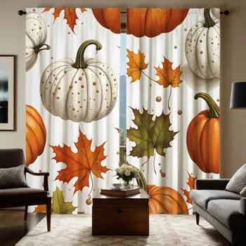 2 шт. HD Harvest Festival Белая тыква Красный кленовый лист декоративная занавеска Белая галстук цифровая печать занавеска украшение для дома st W52H63inchW132H160cm