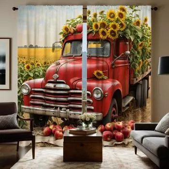 2 шт. HD Harvest Festival Sunflower Garden грузовик фруктовый декоративный занавес Желтый галстук цифровой печатный занавес украшение для дома s W52H63inchW132H160cm