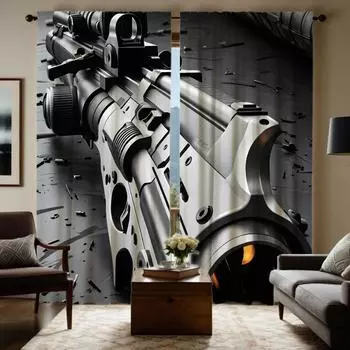 2 шт. HD имитация окна механический пистолет декоративная занавеска серая цифровая печатная занавеска украшение дома стиль украшение liv W52H63inchW132H160cm