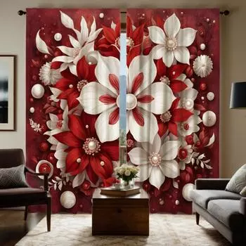 2 шт. HD красно-белая серия цветочных декоративных занавесок Красная цифровая печать занавесок для украшения дома стиль украшения гостиной W52H63inchW132H160cm