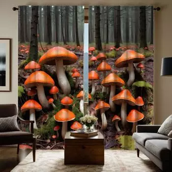 2 шт. HD лесные грибы в лесу декоративная занавеска Желтая цифровая печать занавеска украшение для дома стиль украшение l W52H63inchW132H160cm