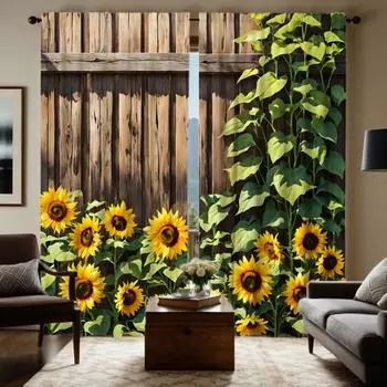 2 шт. HD летний подсолнух деревянная дверь декоративная занавеска Желтая декоративная занавеска Желтая цифровая печать занавеска для дома декор W52H63inchW132H160cm