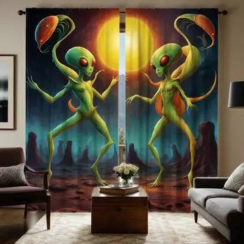 2 шт. HD Луна под Альфа Планета инопланетная декоративная занавеска Зеленая завязка цифровая печатная занавеска Украшение для дома стиль Украшение l W52H63inchW132H160cm