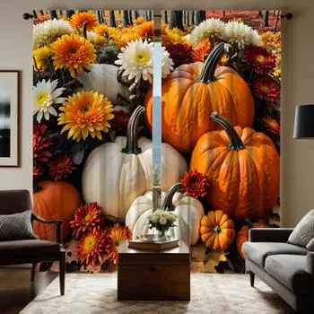 2 шт. HD Маргаритки цветок тыква сад декоративная занавеска Желтая завязка цифровая печать занавеска украшение дома стиль Украшение W52H63inchW132H160cm