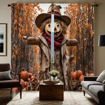 2 шт. HD Мертвое дерево лес пугало декоративная занавеска Желтая завязка цифровая печать занавеска украшение дома стиль украшение liv W52H63inchW132H160cm