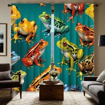 2 шт. HD милый мультфильм лягушка декоративная занавеска зеленая завязка цифровая печать занавеска украшение дома стиль украшение гостиная b W52H63inchW132H160cm