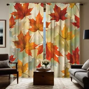 2 шт. HD осенние красные кленовые листья декоративные занавески желтые цифровые печатные занавески украшение для дома стиль украшения l W52H63inchW132H160cm