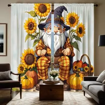 2 шт. HD Осенний День благодарения тыква подсолнух фрукты декоративная занавеска Желтая завязка цифровая печать занавеска для украшения дома свинарник W52H63inchW132H160cm