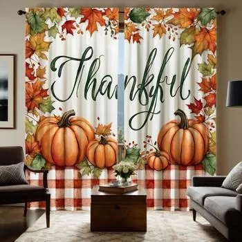 2 шт. HD Осенний День благодарения Тыквенный урожай Кленовый лист декоративная занавеска Красная завязка цифровая печать занавеска для украшения дома свинарник W52H63inchW132H160cm