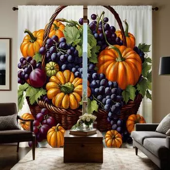 2 шт. HD Осенний фестиваль урожая Овощная Цветочная корзина декоративная занавеска Желтая завязка цифровая печать занавеска украшение для дома W52H63inchW132H160cm