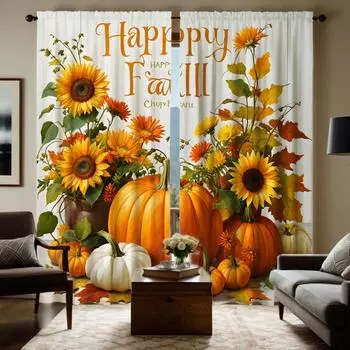 2 шт. HD Осенний фестиваль урожая Подсолнух цветочный горшок тыква декоративная занавеска Желтая завязка цифровая печать занавеска Home Decora W52H63inchW132H160cm