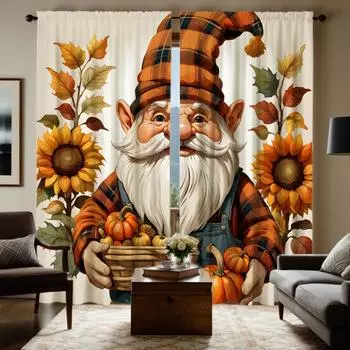 2 шт. HD Праздник урожая держит тыкву старый подсолнух занавеска Желтая завязка цифровая печать занавеска Домашний декор стиль Украсить l W52H63inchW132H160cm