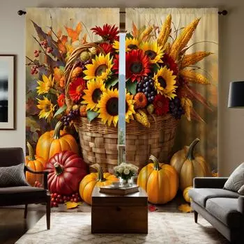 2 шт. HD праздник урожая овощи фрукты кукуруза корзина занавеска желтый галстук цифровая печать занавеска украшение дома стиль W52H63inchW132H160cm