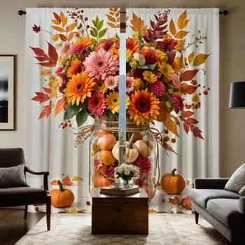 2 шт. HD Праздник урожая Ромашки Тыквенные вазы украшения Декоративная занавеска Желтая завязка цифровая печать занавеска Домашний декор стиль W52H63inchW132H160cm
