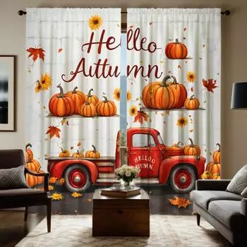 2 шт. HD Праздник урожая тыква грузовик ландшафтное украшение занавеска Желтая завязка цифровая печать занавеска украшение дома стиль W52H63inchW132H160cm